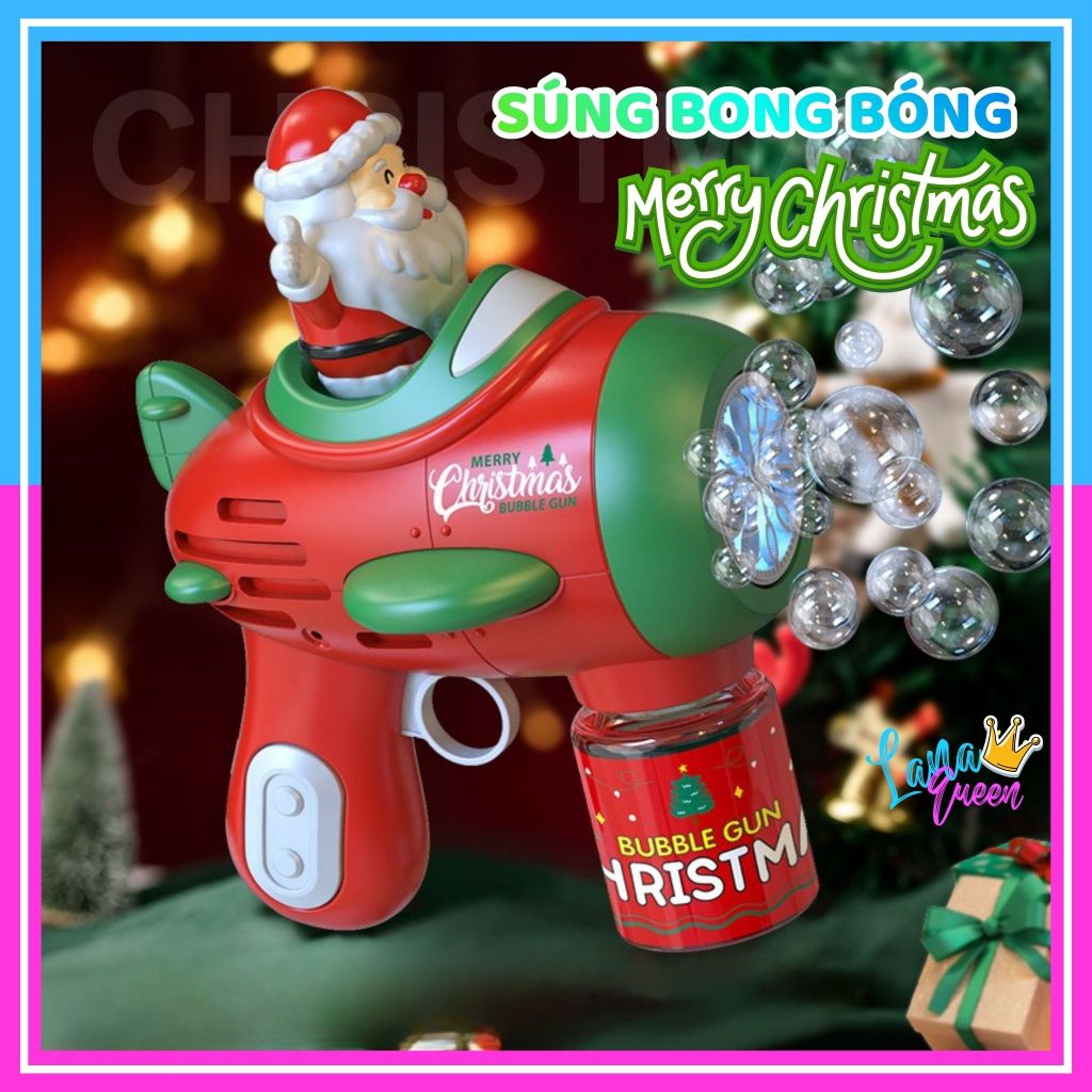 Máy Bắn Bong Bóng Xà Phòng Hình Ông Già Noel Đồ Chơi Giáng Sinh Có Đèn, Quà Giáng Sinh Cho Bé