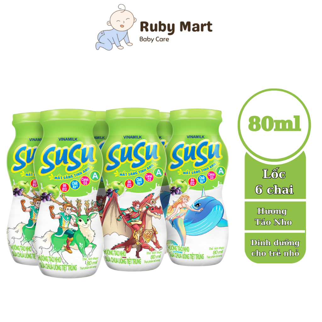 Lốc 6 Chai x 80ml Sữa Chua Uống Vinamilk Susu Hương Táo Nho