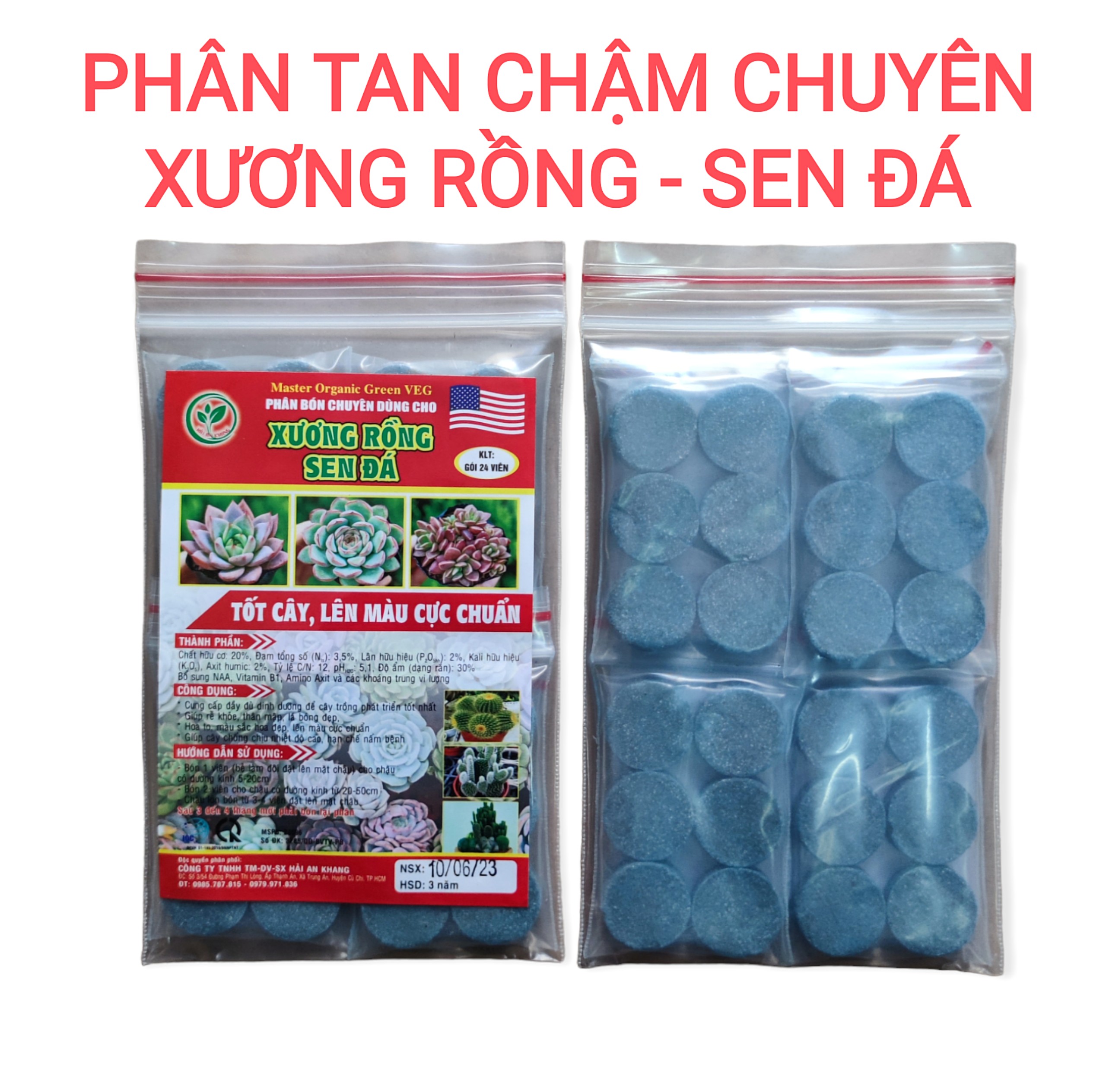 Phân bón chuyên cho xương rồng, sen đá - gói 24 viên tốt cây, hoa đẹp