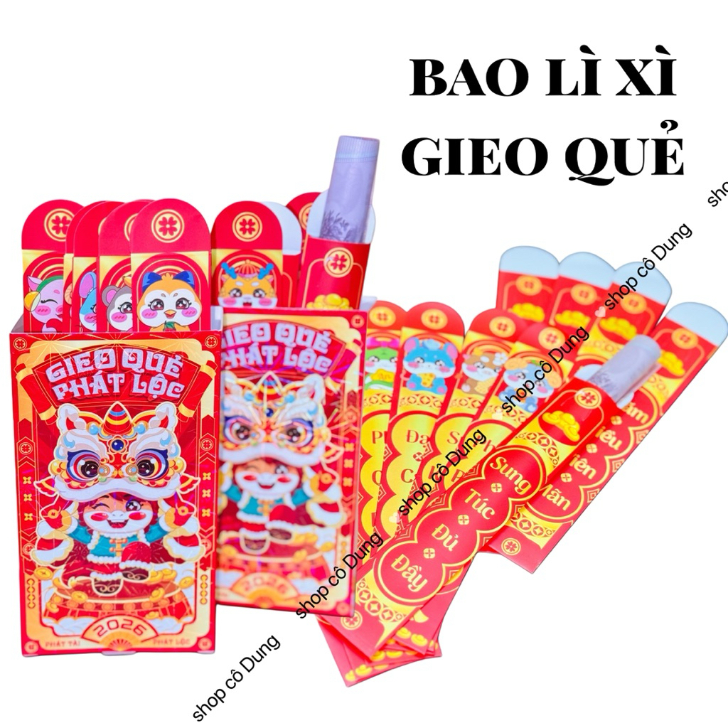 Combo 10 hộp bao lì xì gieo quẻ hộp 12 quẻ cáng bóng, bao lì xì tết siêu phẩm của năm