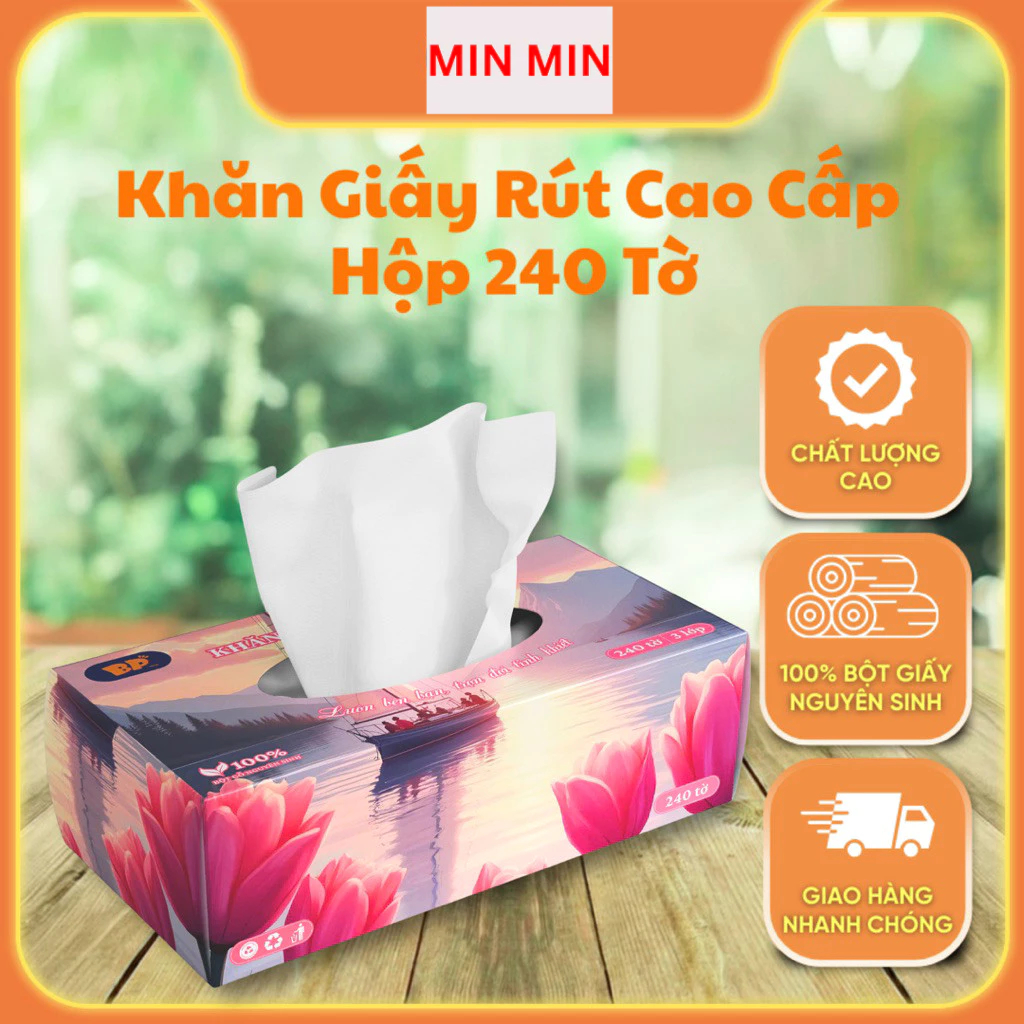 [ Màu Hồng ] Khăn Giấy Rút Cao Cấp BP Tissue Hộp 240 Tờ 100% Bột Giấy Nguyên Sinh Thấm Hút Tốt An Toàn Cho Da