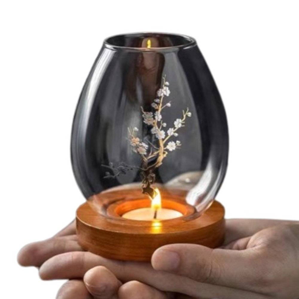 FOUNDTWO Glass Candlesticks with Cup Cover Transparent Round Table Decoration Ornaments Windproof Home Decor Candle Holders Home