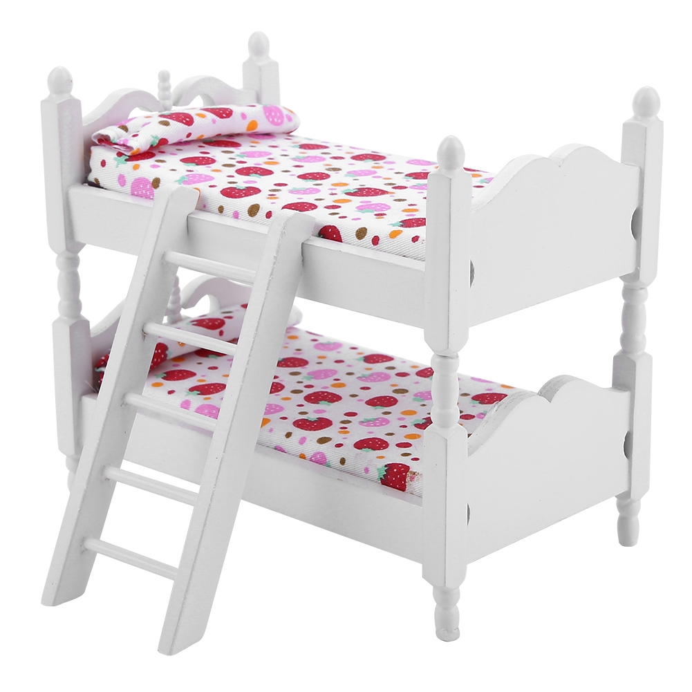 Nhà búp bê Nội thất mini Mẫu phòng ngủ trẻ em Đồ chơi giường tầng - Thiết kế dâu tây màu hồng