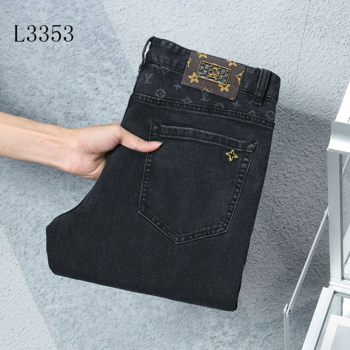 ▶Hàng sẵn có◀Quần bò in hoa mùa hè lのvˉ chính hãng quần dài Denim dáng ôm phong cách vừa vặn thời trang nam màu đen thường ngày quần xẻ hoạ tiết