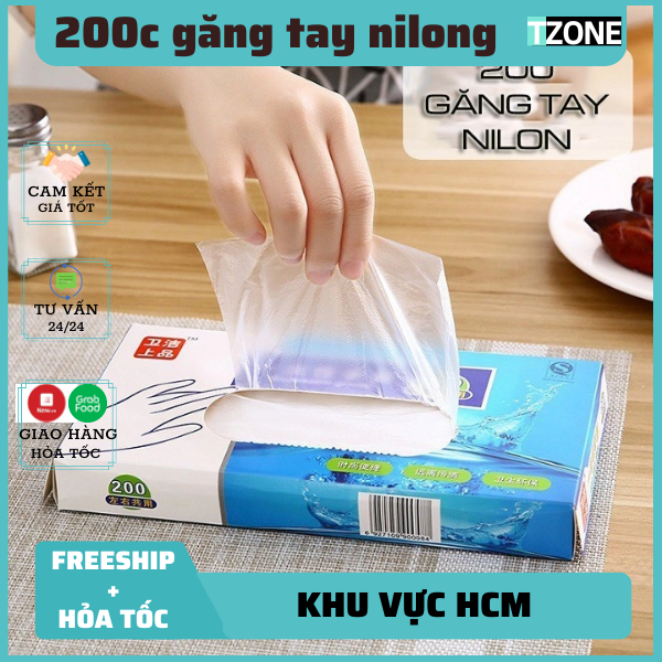 [HCM] Hộp 200 cái găng tay nilon dùng 1 lần