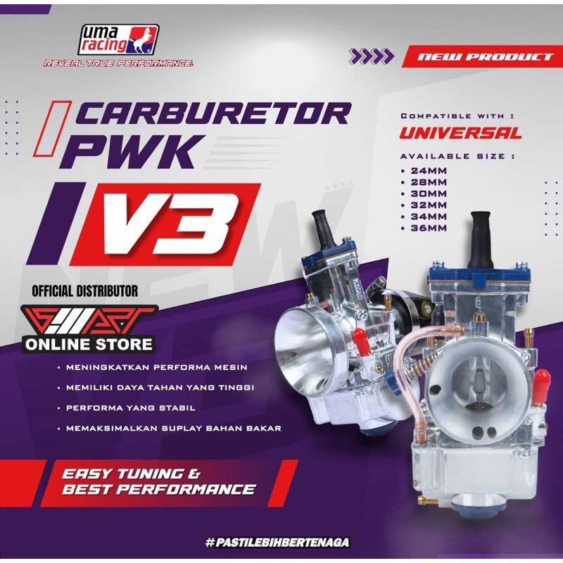 KARBULATOR PWK UMA RACING V3 SERIES 24MM 28MM 30MM 32MM 34MM 36MM Harga 119,500 rupiah*Gratis Ongkir