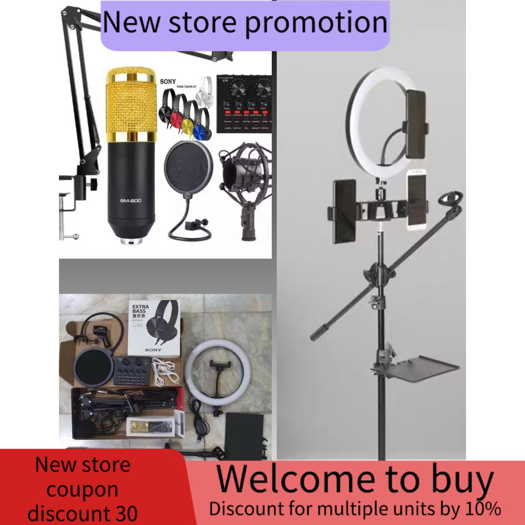 100% Original Smilee BM-800 Mic Condenser Set With Ringlight and V8 Tray Set Sony Headphone