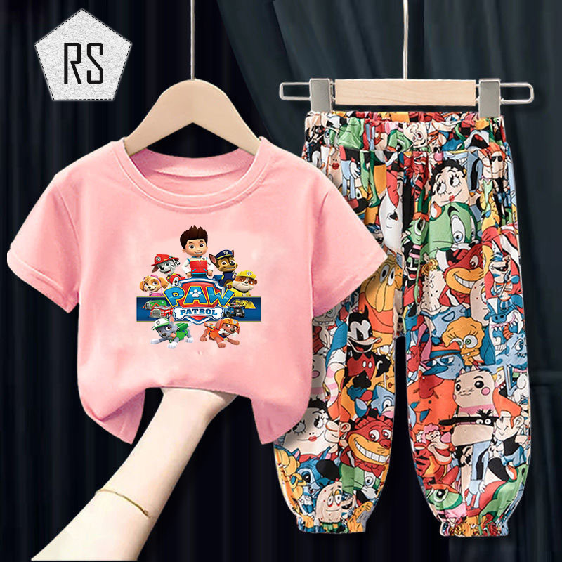 REALSELF ชุดเด็กผู้ชาย ชุดเด็กเกาหลี ลายสุนัขสุดน่ารัก เสื้อแขนสั้นคอกลมผ้าฝ้ายสําหรับเด็ก + กางเกงขายาว24313 ราคา 90 บาท*ส่งฟรี