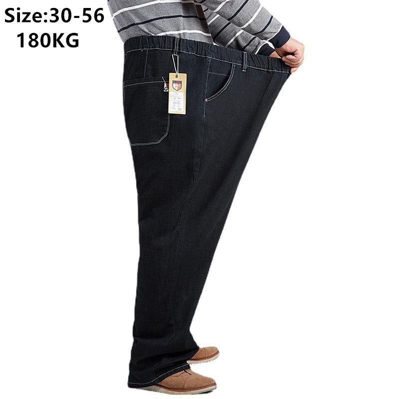 Người Đàn Ông Màu Đen Quá Khổ Denim Quần 56 52 Mùa Xuân Mùa Thu 180Kg Lỏng Dày Cộng Với Kích Thước Thẳng Đàn Hồi Eo Cao Cha Jean Quần