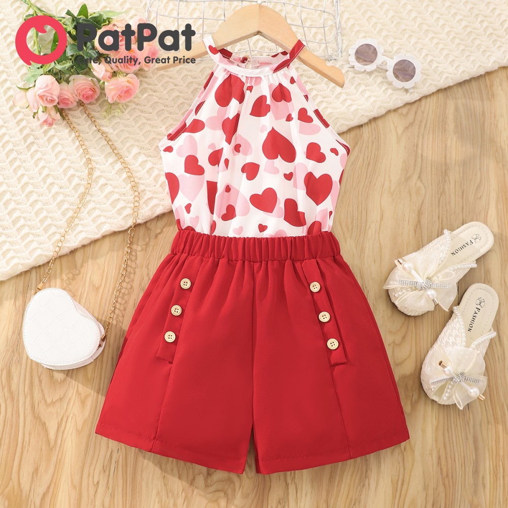 PatPat 2pc Kid Girl Valentine's Heart-shaped Open Sleeve Sweet Top and Pants Set ราคา 470 บาท*ส่งฟรี