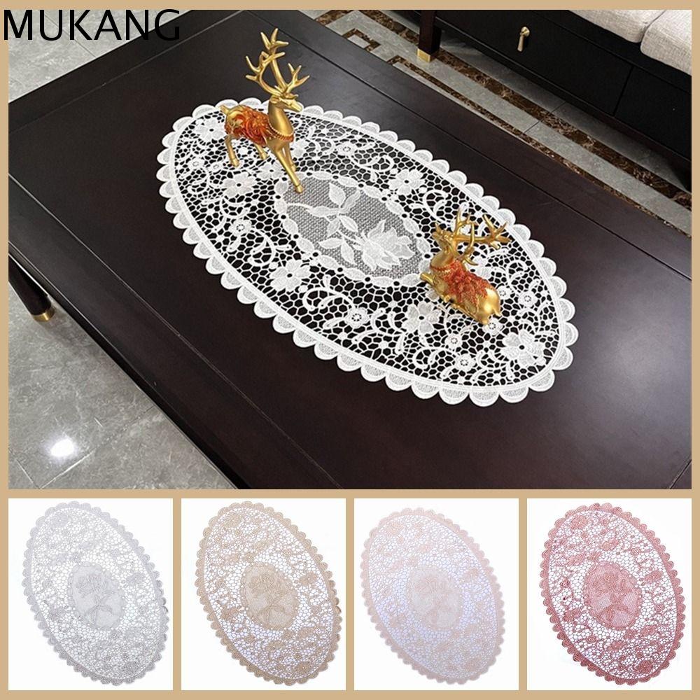 MUKANG Hình bầu dục Tấm lót thêu ren Họa tiết hoa hồng Rỗng Miếng lót cốc Miếng lót ly cà phê Móc Doily Trang trí bàn