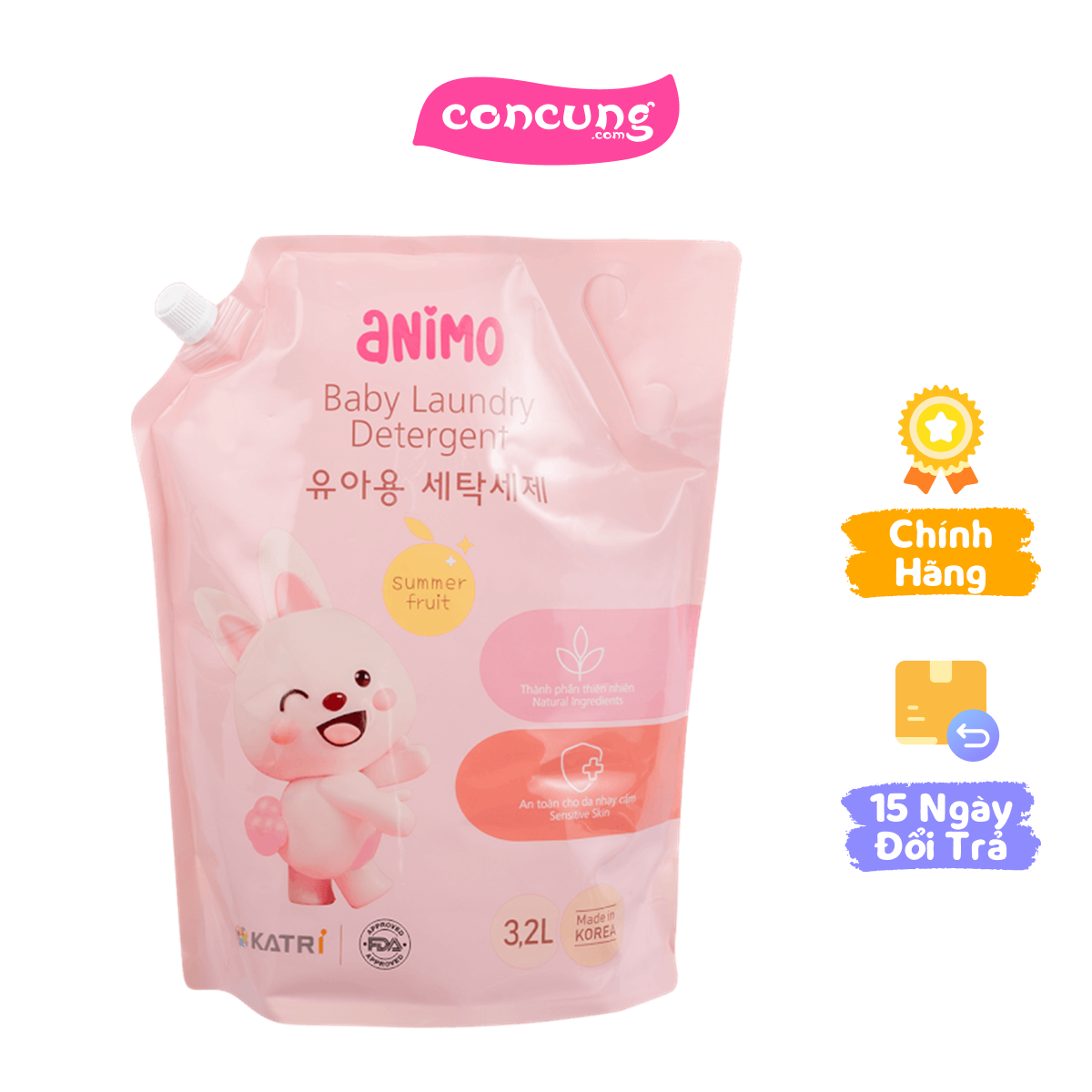 Nước giặt cho bé Animo hương trái cây mùa hè túi refill 32L