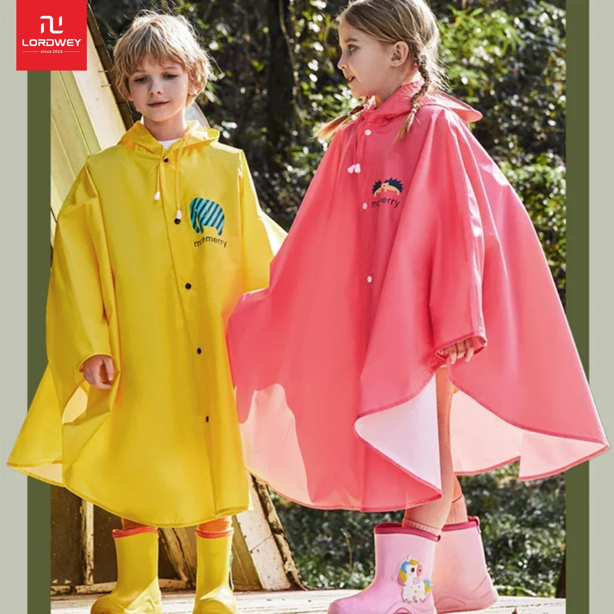 Lordwey Dễ Thương Dày Trẻ Em Áo Mưa Hoạt Hình Ponchos Toddler Áo Mưa Trẻ Em Áo Mưa Với rộng vành Windproof Sinh Viên Bộ áo mưa