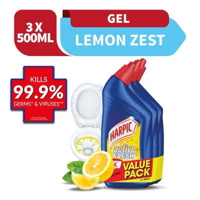 Harpic Liquid Lemon Zest 500ML Value Pack 3S Toilet Bathroom Cleaner