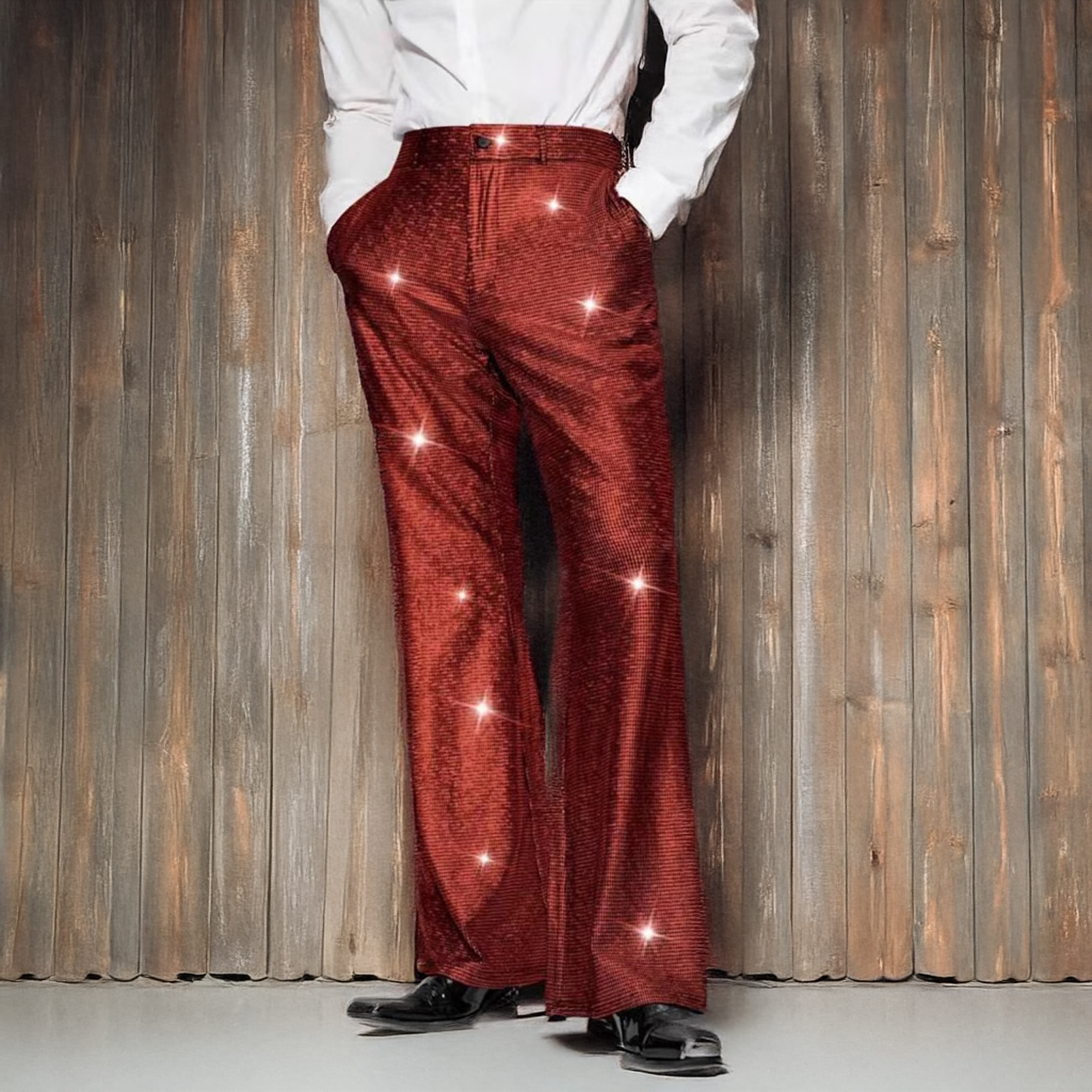 Men Sequin Pants Reinforced Pocket Stitching Pants Men's Shiny Sequin Suit Pants for Wedding Nightclub Wide Leg Trousers with Pockets for Dance Role-playing Streetwear Fashion