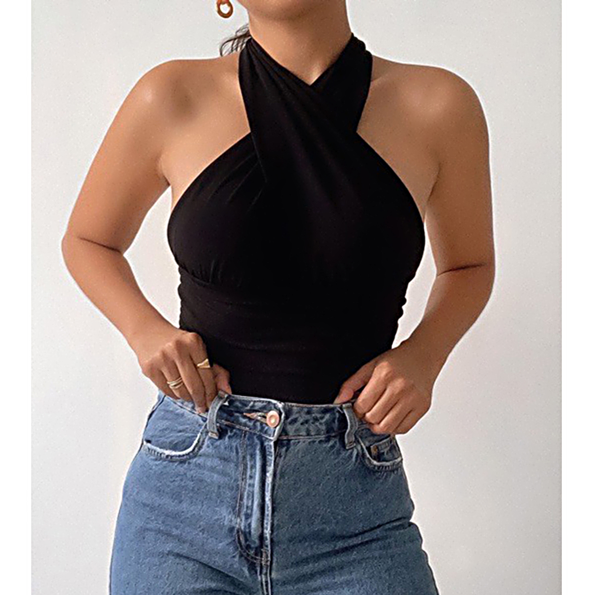 BRANCHÉเสื้อกล้ามและเสื้อสายเดี่ยวผู้หญิงฤดูร้อนเซ็กซี่สีพื้นไร้แขนคอฮาล์เตอร์เบอร์มิวดาB241112 ราคา 145 บาท*ส่งฟรี