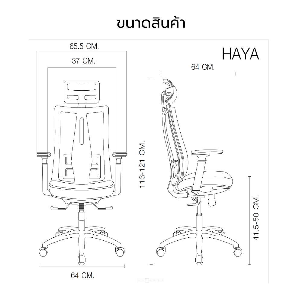 เก้าอี้เพื่อสุขภาพ Ergonomic เฟอร์ราเดค รุ่น Haya สีดำ-ขนาดสินค้า