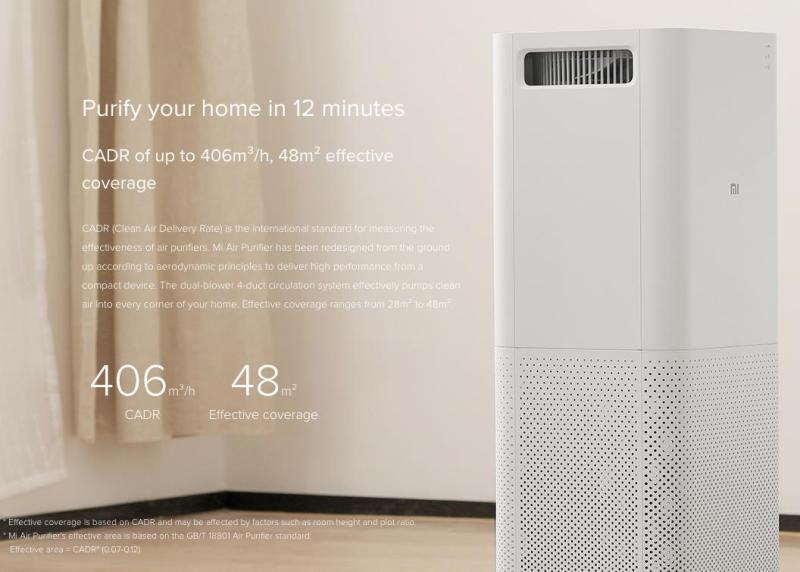 Xiaomi Mi Air Purifier High performance smart air purifier CADR of up to 406m3/h (48m² effective coverage) Singapore