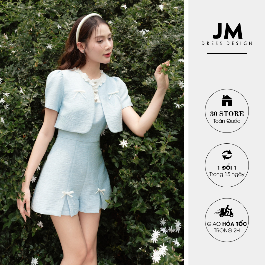 Áo ngắn cổ tròn tay tay nhún JM Dress Design 2T25.2404K