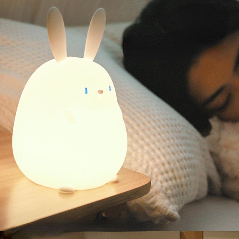 Thỏ hoạt hình đèn ban đêm LED Đèn silicon phòng trẻ em đầu giường Đèn Ngủ thời gian phòng ngủ nightlight