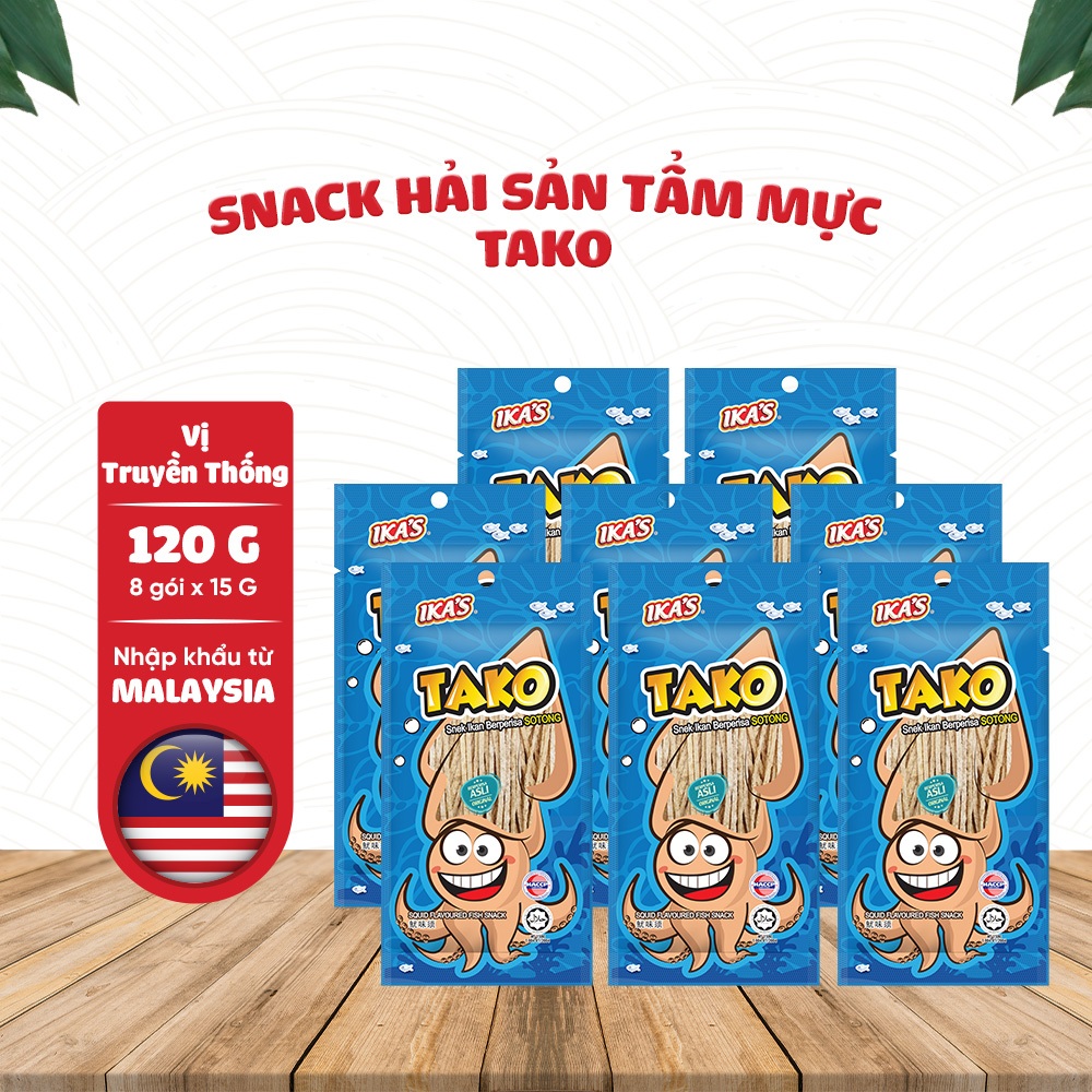 Combo 8 gói Snack Hải Sản Tẩm Mực Tako Gói 15G