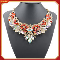 Colorful Rhinestone Flower Pendent Chain Choker Statement Collar Bib Necklace