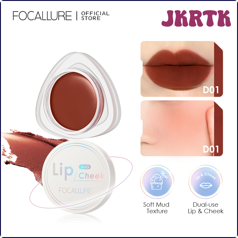 Jkrtk Focallure Son bóng bùn đóng hộp 3-trong-1 son môi Blush Stick không thấm nước nhung Matte 12 m