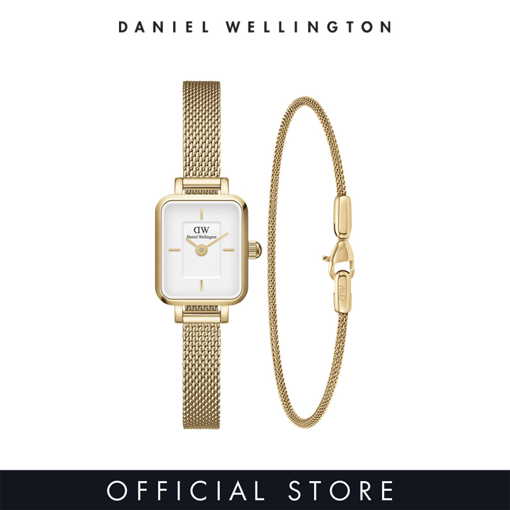 Daniel Wellington Gift Set - Quadro Mini 15.4x18.2mm Evergold Gold White + Mesh bracelet 1.8 Gold 155mm - Watch + Jewelry Set for Female Gift for Women Birthday Annivesary - ยี่ห้อ Daniel Wellington ราคา 7,029 บาท*ส่งฟรี