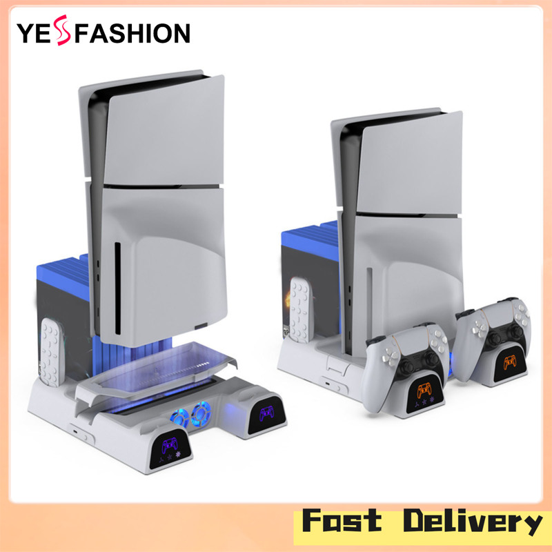 Yesfashion Store IN stock Cooling Station With Dual Controller Charging Station Remote Holder Game Slots Compatible For PS5 Slim Console Accessories ราคา 767 บาท*ส่งฟรี