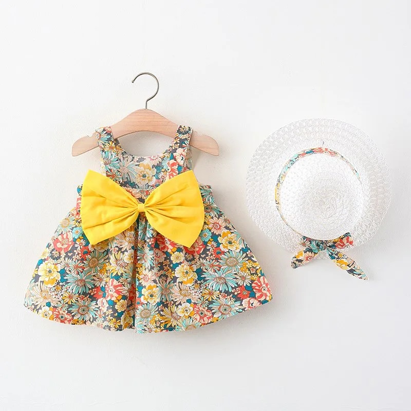 babzapleume Summer Toddler Girl Clothes Fashion Flowers Dress Cute Bow Sleeveless Princess Beach Newborn Baby Dresses+Sunhat 136 ราคา  484 บาท*ส่งฟรี