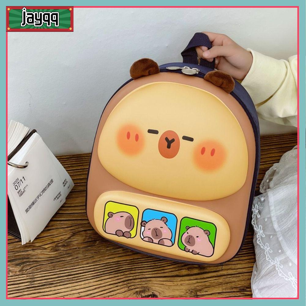 JAYQQ 3D Ba lô Sức chứa lớn Capybara Túi đeo vai Hoạt hình Không thấm nước Cặp sách Trẻ em
