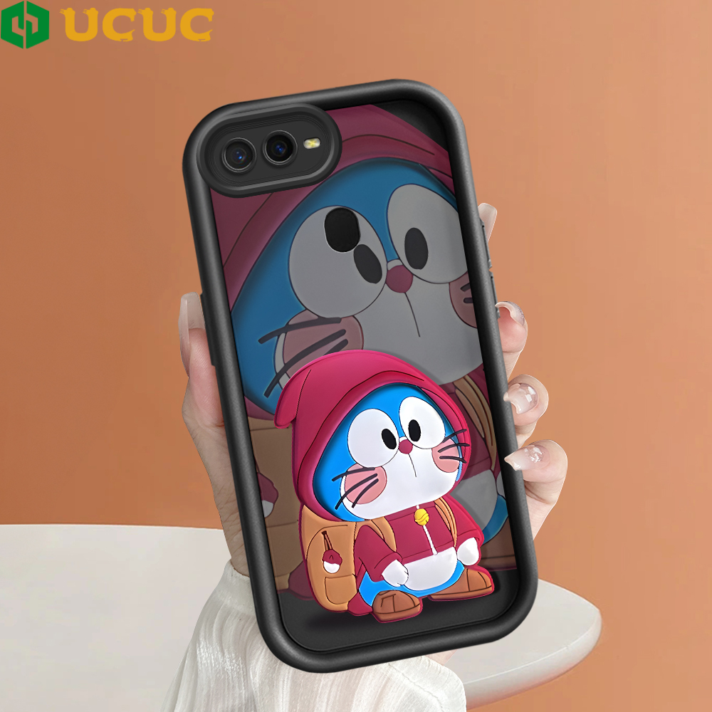 Ucuc Ốp điện thoại cho OPPO A12 a12s A1 5g A16 a16e a16k a16s A17 a17k A18 trường Hợp Phim hoạt hình Doraemon mèo vuông thang Ốp lưng silicon bọc hoàn toàn