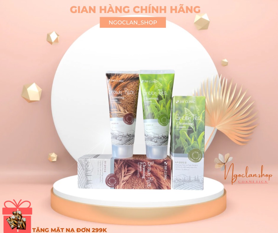 Sữa rửa mặt 3W Clinic Hàn Quốc mẫu mới Trà Xanh, Collagen, Hoa Hồng, Than, Gạo 100ml