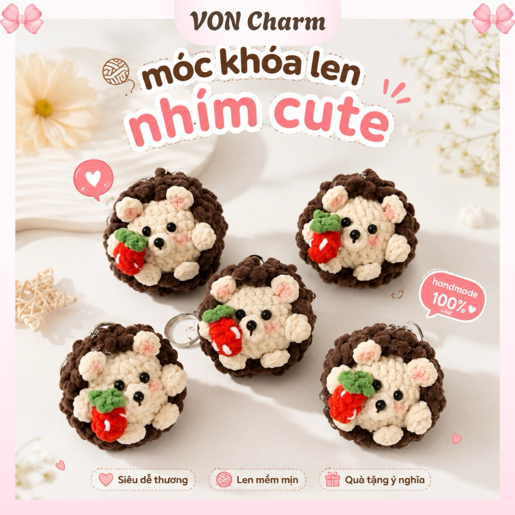Móc Khoá Len Nhím Cute Handmade Treo Túi Xách, Quà Tặng Ý Nghĩa Sinh Nhật, Dịp Lễ - Voncharm