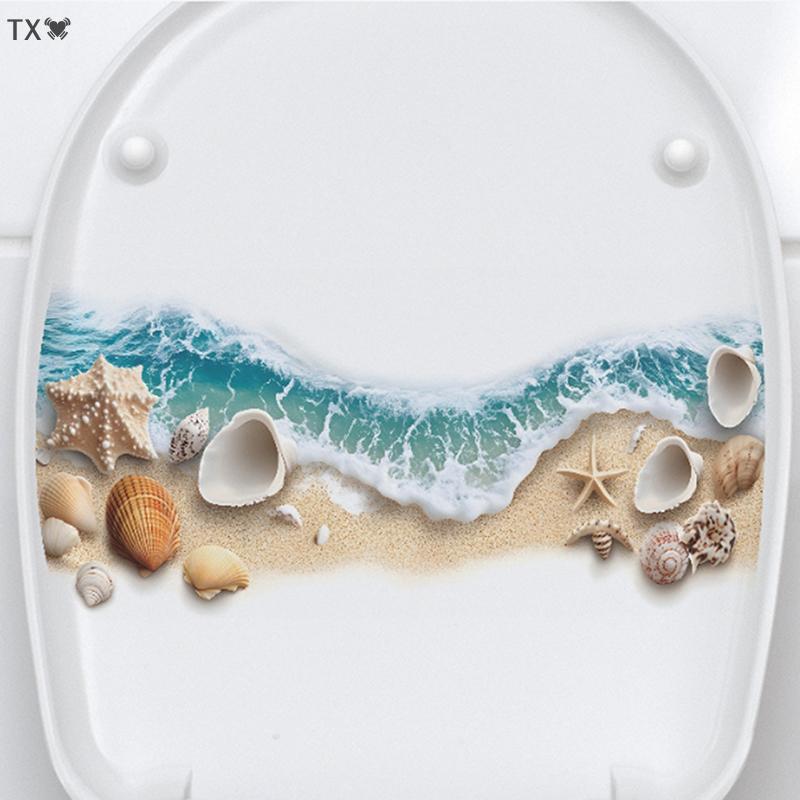 TX🏮💓🧧 Biển Bãi biển tinh tế vỏ nhà vệ sinh Sticker phòng tắm nhà vệ sinh chỗ ngồi không thấm nước sticker tự dính trang trí tường Sticker