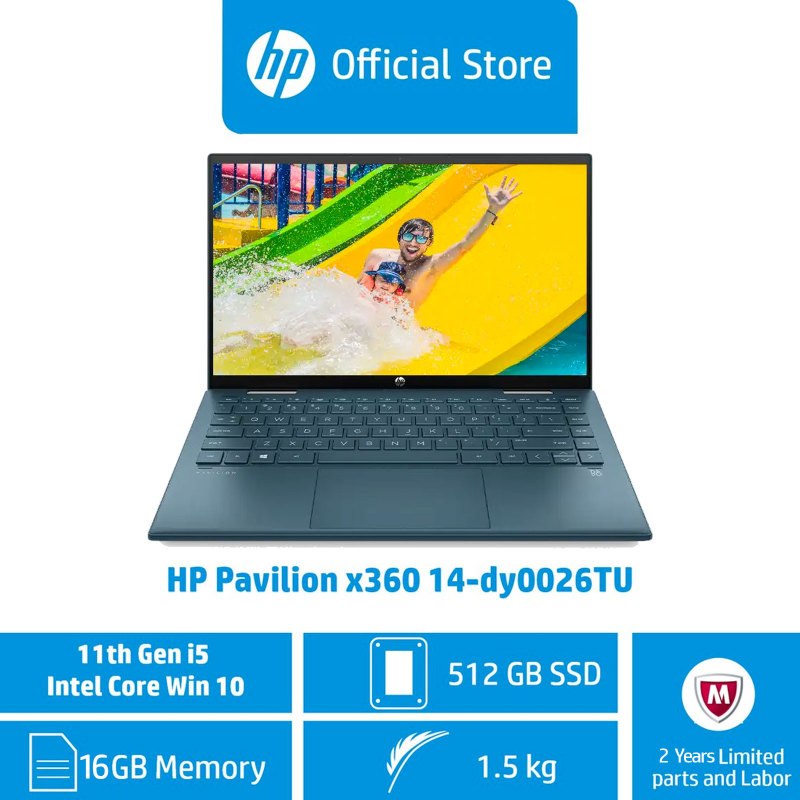 HP Pavilion x360 Laptop 14-dy0026TU / Intel® Core™ i5-1135G7 / 16 GB RAM / 512 GB SSD / Windows 10 / 11th Generation / 2 Years Limited Parts and Labour
