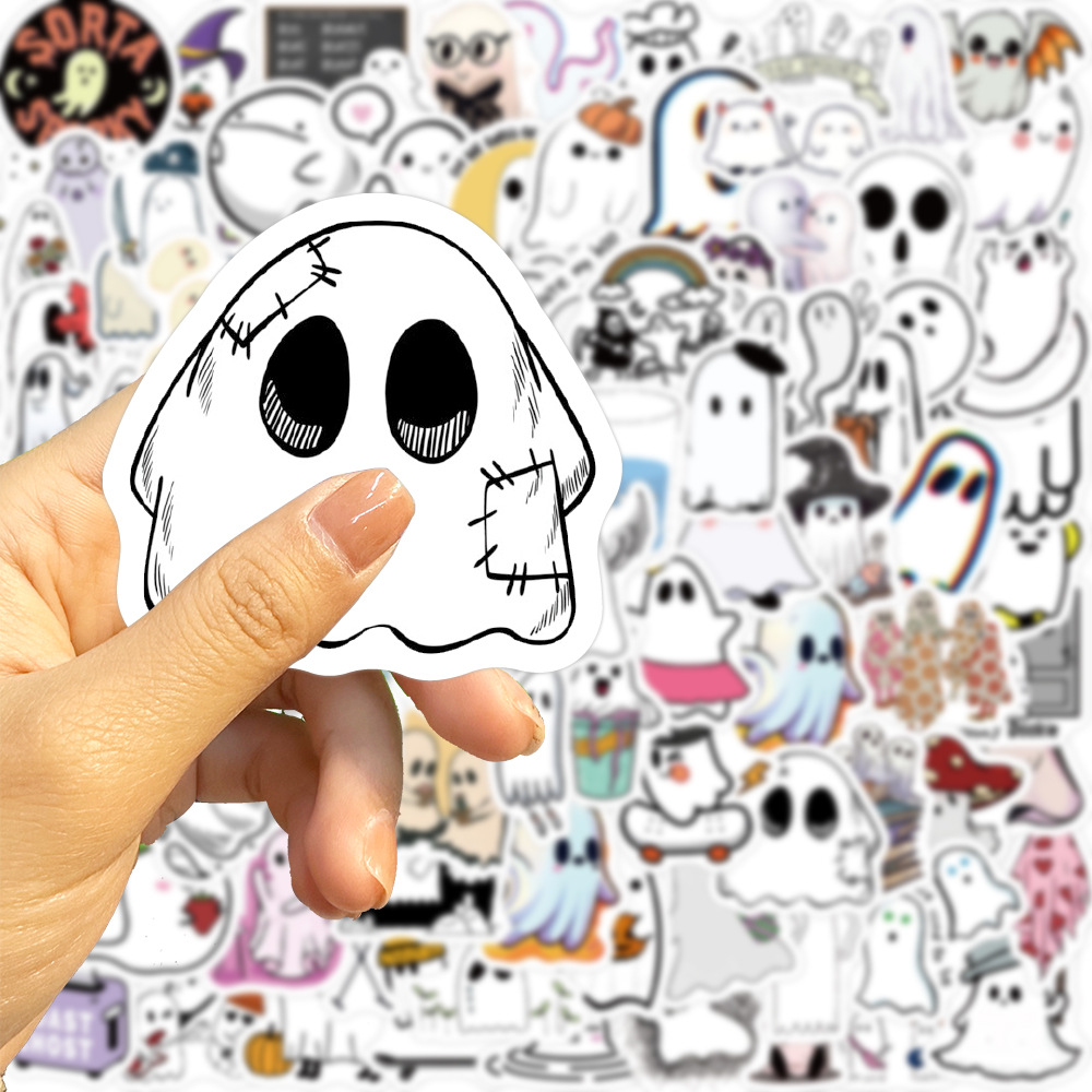 【High-quality】 100pcs Cute Ghost Funny Ghost Waterproof Vinyl Small for Water Bottle Laptop