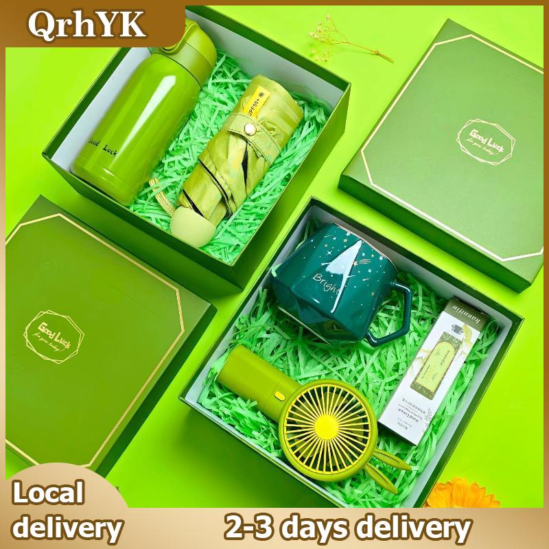 QrhYK 3pcs mùa hè Bộ Quà Tặng di động cầm tay Fan UPF50 Windproof Sun Umbrella UV Kính mát cho thể thao ngoài trời sử dụng hàng ngày