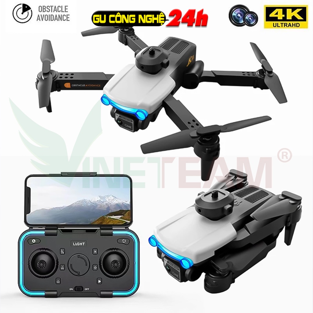 Flycam mini giá rẻ drone camera 4k k102 pro có cảm biến tránh va chạm, truyền hình ảnh trực tiếp về điện thoại