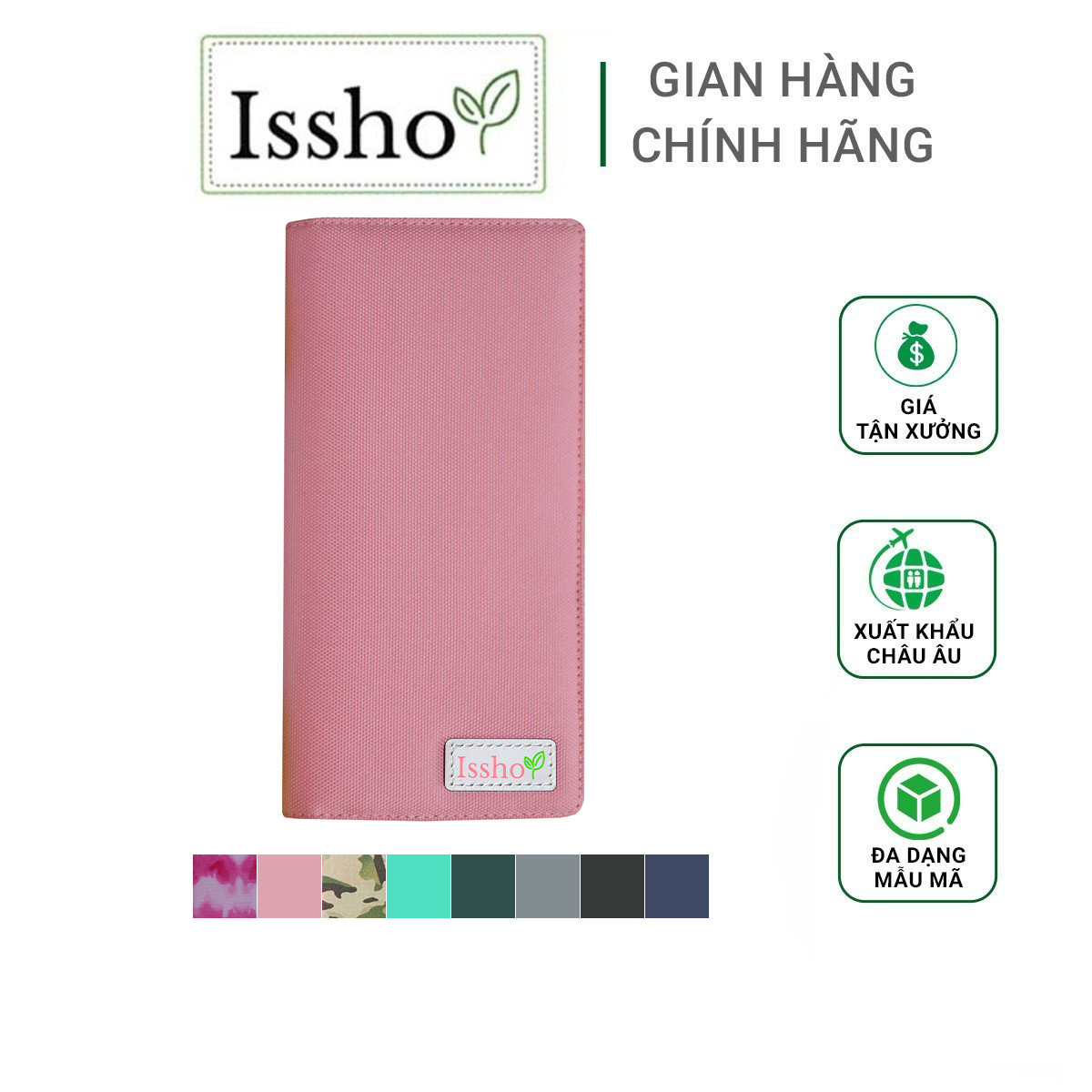 Ví vải dài ISSHO, khóa nút bấm, chất canvas dày dặn, nhiều màu, B03