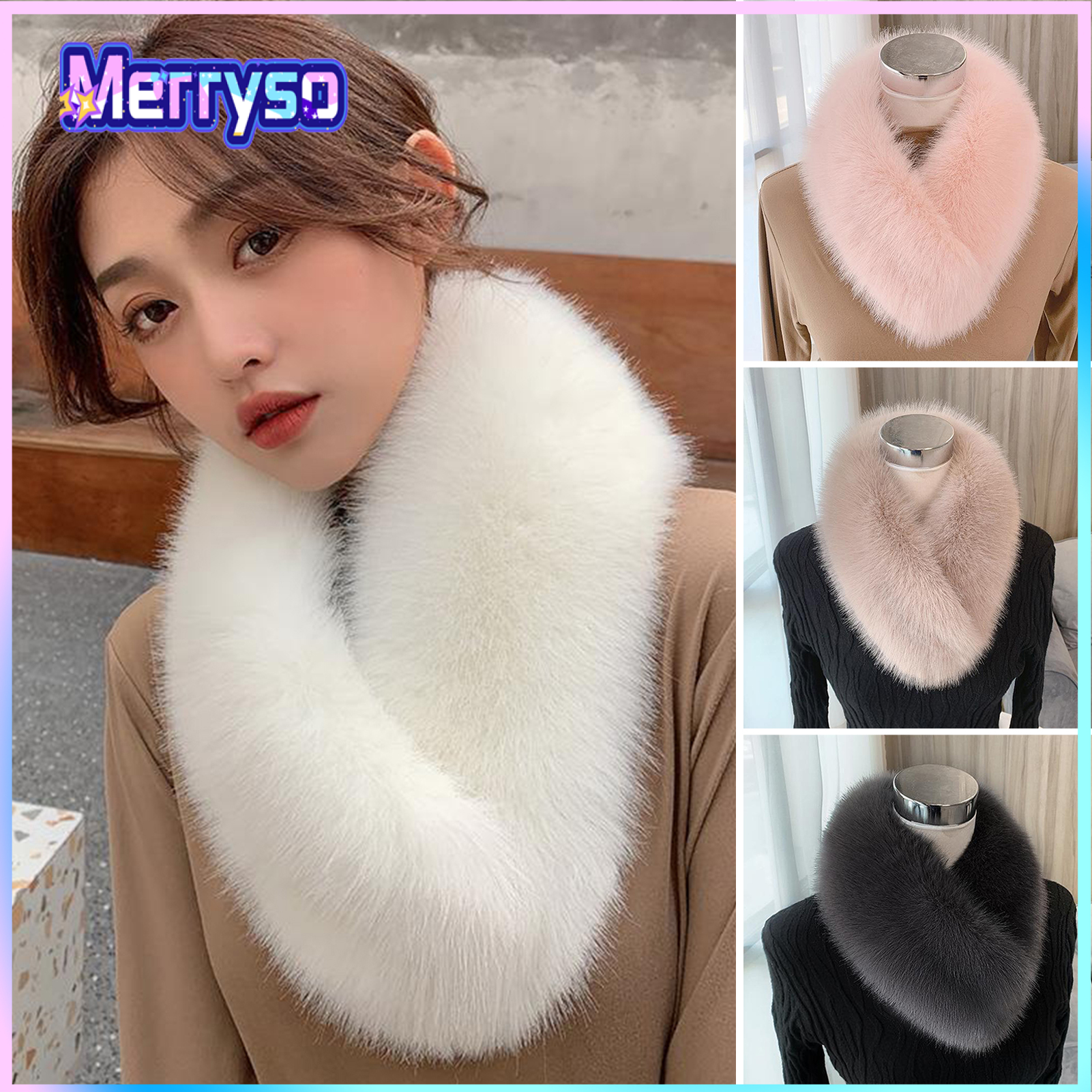 Solid Color Wide Warm Clip Buckle Winter Scarf Women Faux Fur Scarf Neck Warmer Fashion Accessories ราคา 258 บาท*ส่งฟรี