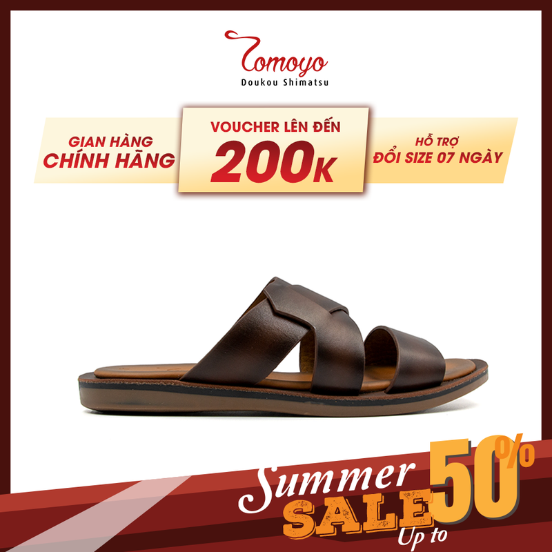 Dép nam thủ công da bò cao cấp tomoyo tmd10402