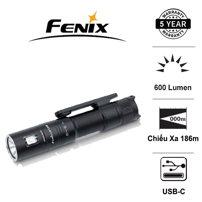 Đèn pin mini fenix ld12r sáng 600 lumen led chính và led phụ pin 14500 800mah clip gài nam châm