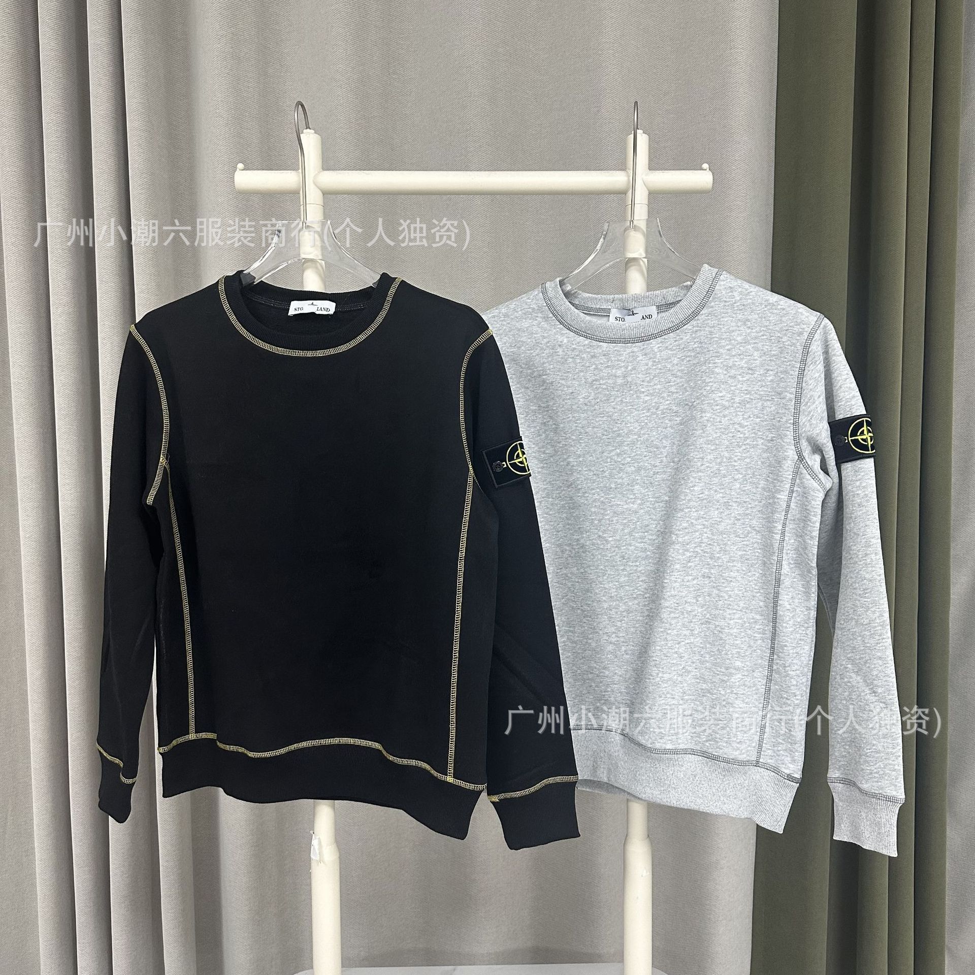 men hoodies Lông cừu! Stone islandˉmàu Xám Đen mùa thu và mùa đông mới bốn kim sáu sợi Áo khoác lông cừu màu trơn chần sợi chỉ phiên bản chính xác áo nam và nữ Kích thước Châu Âu