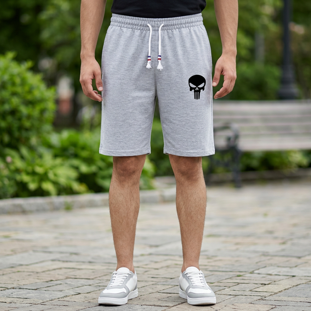 Premium Men's Punisher Gym Shorts – Aesthetic Muscle Fit Terry Cotton Jogger Shorts – Tactical Workout & Sports Half Pants for Men