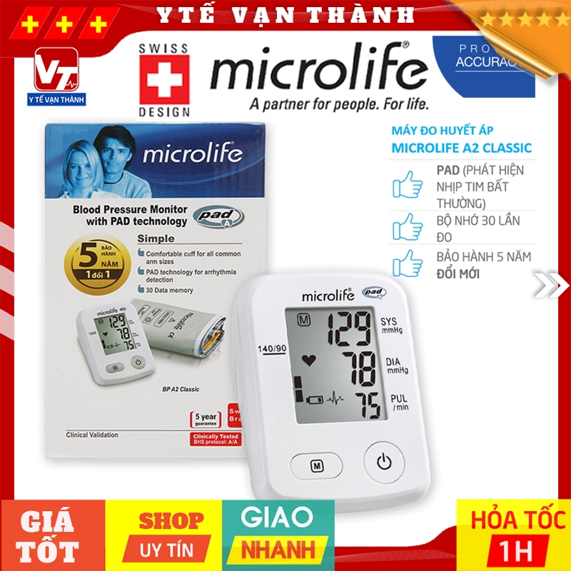 ✅ máy đo huyết áp bắp tay microlife a2 classic | thụy sĩ | bảo hành 5 năm đổi mới -vt0013 - y tế vạn thành