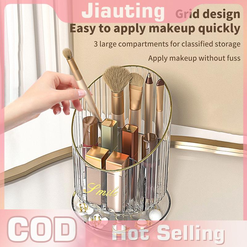 Jiauting 360 ° Xoay Trang Điểm Bàn Chải Chủ Sang Trọng Mỹ Phẩm Organizer Son Môi Lông Mày Bút Chì Chủ Bóng Mắt Hộp Lưu Trữ