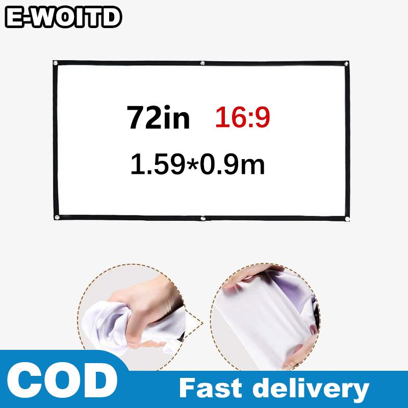 E-WOITD Màn hình máy chiếu di động 16:9 Màn chiếu đơn giản màn chiếu 60 72 84 100 120 inch màn hình hiển thị HD cho rạp chiếu phim tại nhà