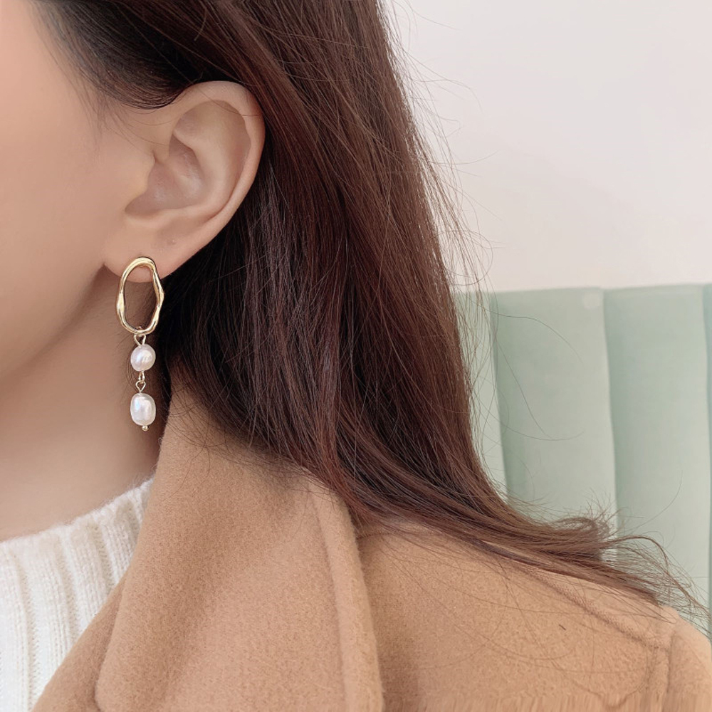 KALTENDIN Retro S925 Gold Color Dangle Drop Earrings Pearl Drop Oil Asymmetrical Earrings