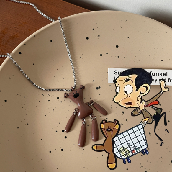 Duohanzi Mr. Bean Gấu bông Vòng Cổ Chuỗi Dây Xích gắn áo len phụ nữ thiết kế hip-hop thích hợp thép 